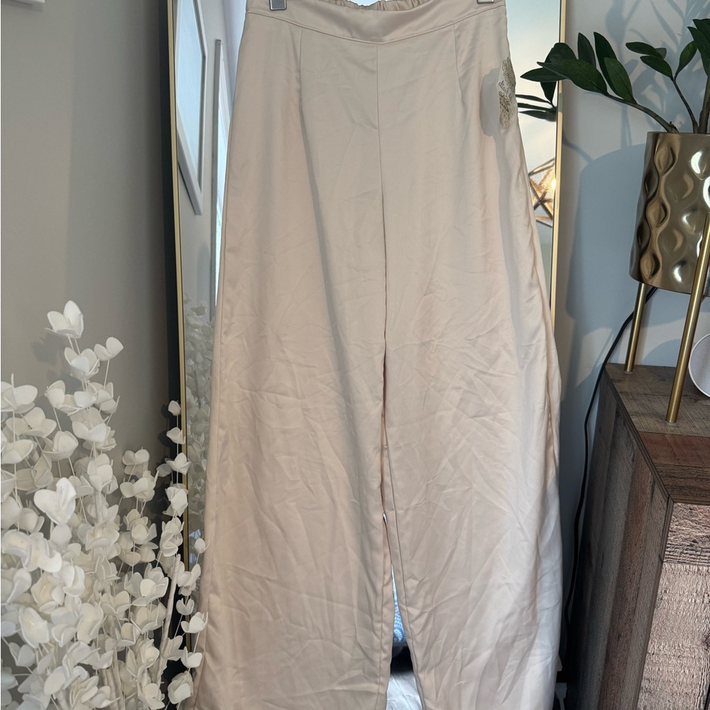 Altar’d State Cream Satin Wide-Leg Pants